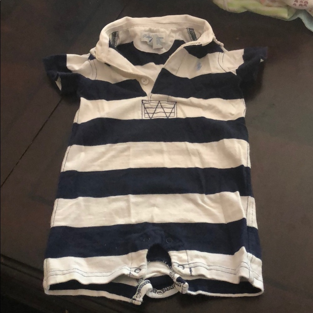 Navy and white stripe romper